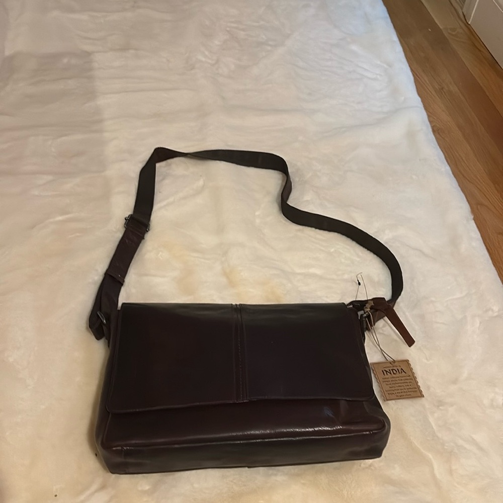 Deep brown leather satchel from India